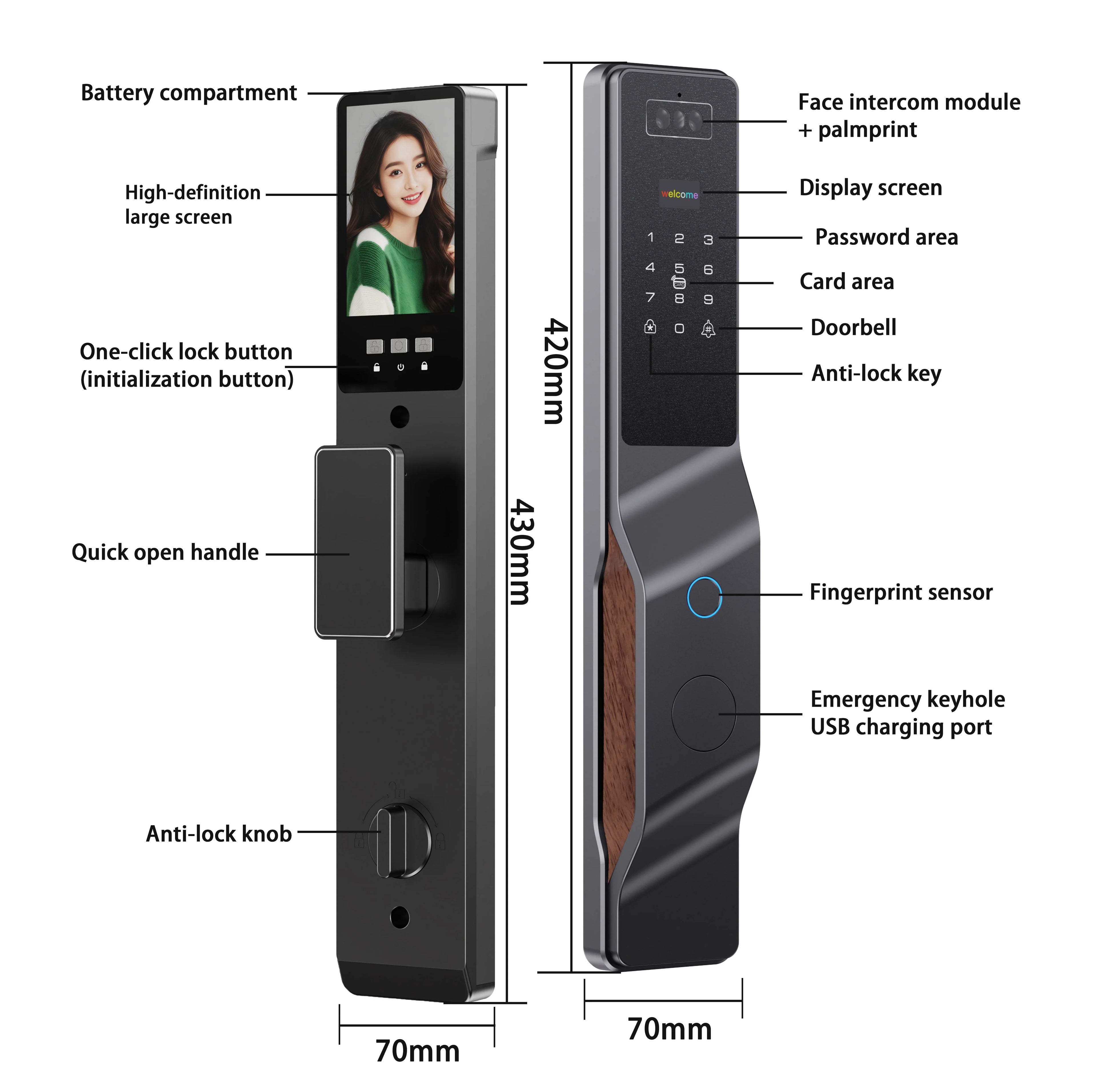 Tuya Smart Lock With Camera, Password, And Facial Recognition Unlocking - Remote Unlocking Smart Intelligent Lock