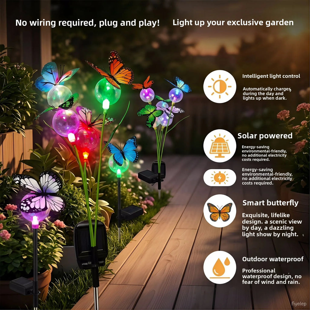 Solar Outdoor Light Butterfly Bobble Ball Swing Lamp Garden Yard Lawn Landscape Decor Light