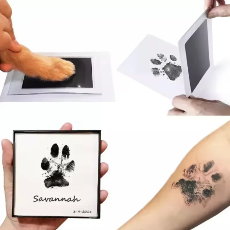 Non-toxic inkless ink pad kit for clean, mess-free dog paw print keepsakes and pet memorial souvenirs.