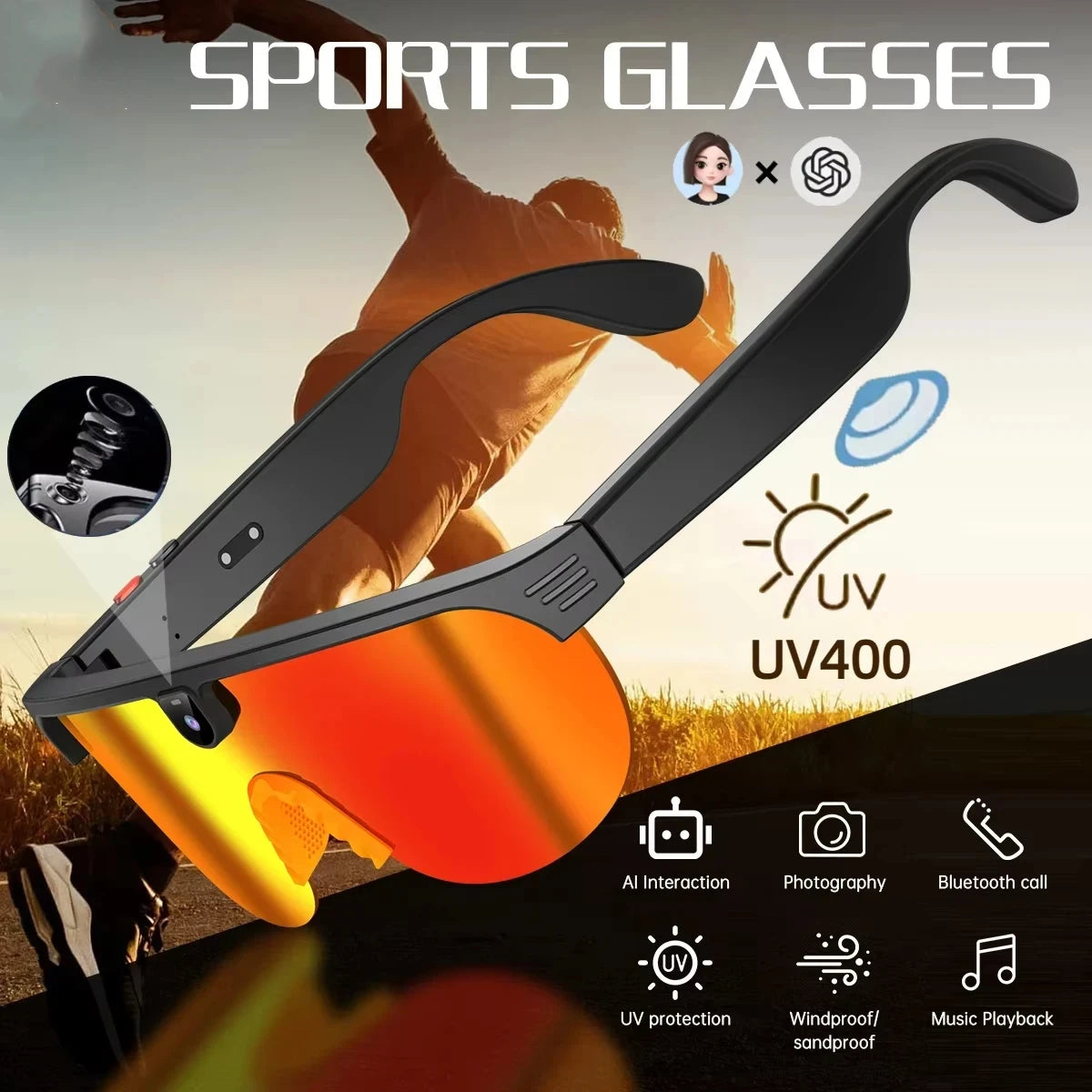 Smart Audio Sunglasses with HD Camera and Bluetooth Translation Tidesmit