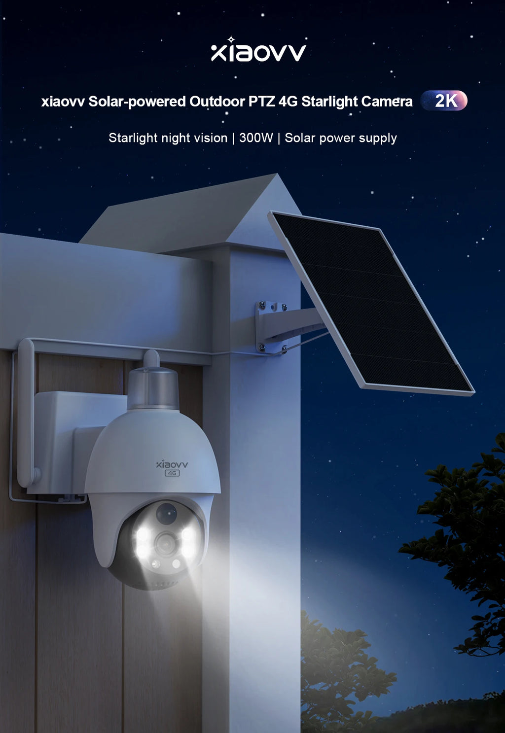XIAOVV 4G Sim 6MP Solar Outdoor Cameras  PTZ Surveillance Outdoor Waterproof Security Cams Color Night Vision Smart Home