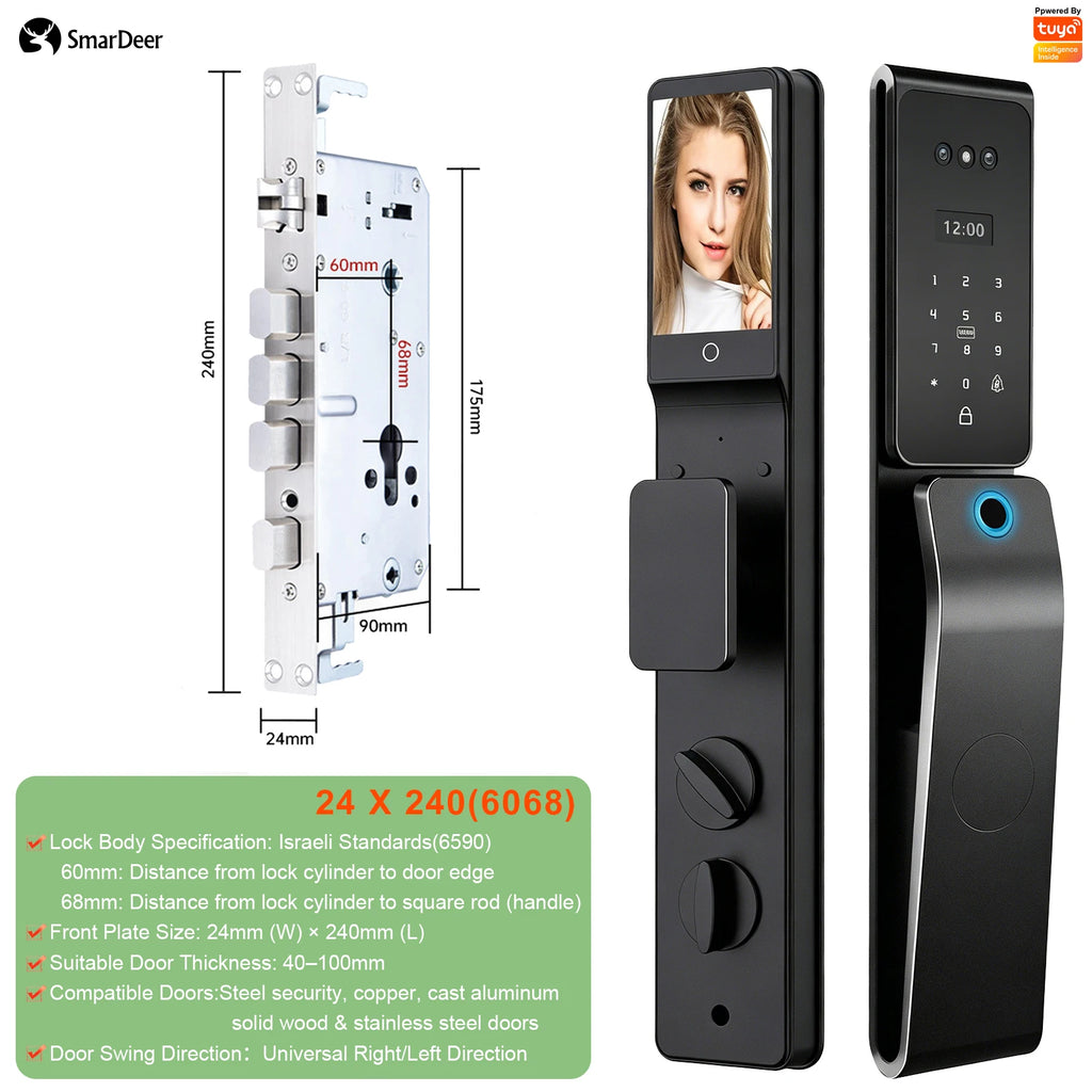 SmarDeer IP66 Outdoor Waterproof Smart Lock,3D Facial & Palm Vein Recognition Lock,Tuya WiFi Keyless Entry Security Lock