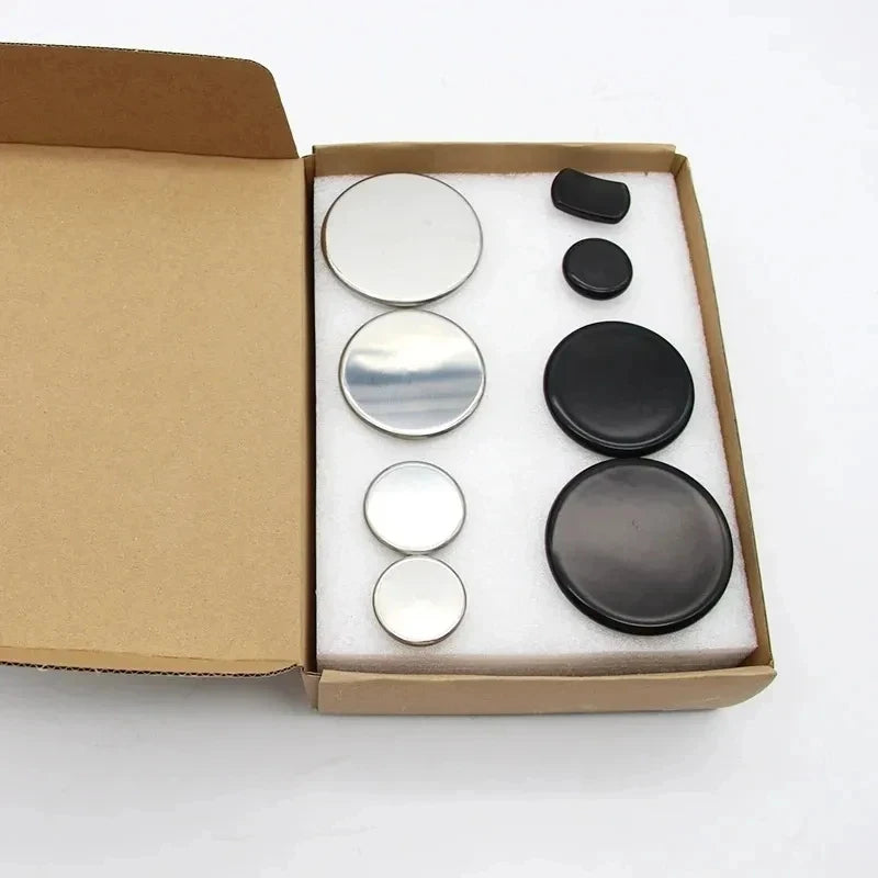 448KHz Tecar RF machine accessory kit with metal and black electrode pads for CET/RET beauty devices in storage box.