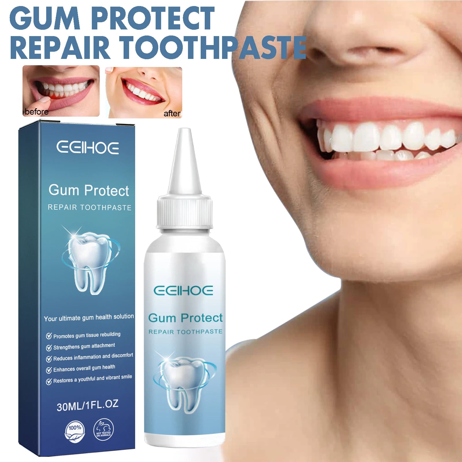 Tidesmit Rapid Repairing Gum Atrophy Toothpaste for dental sensitivity relief and deep cleaning teeth whitening.
