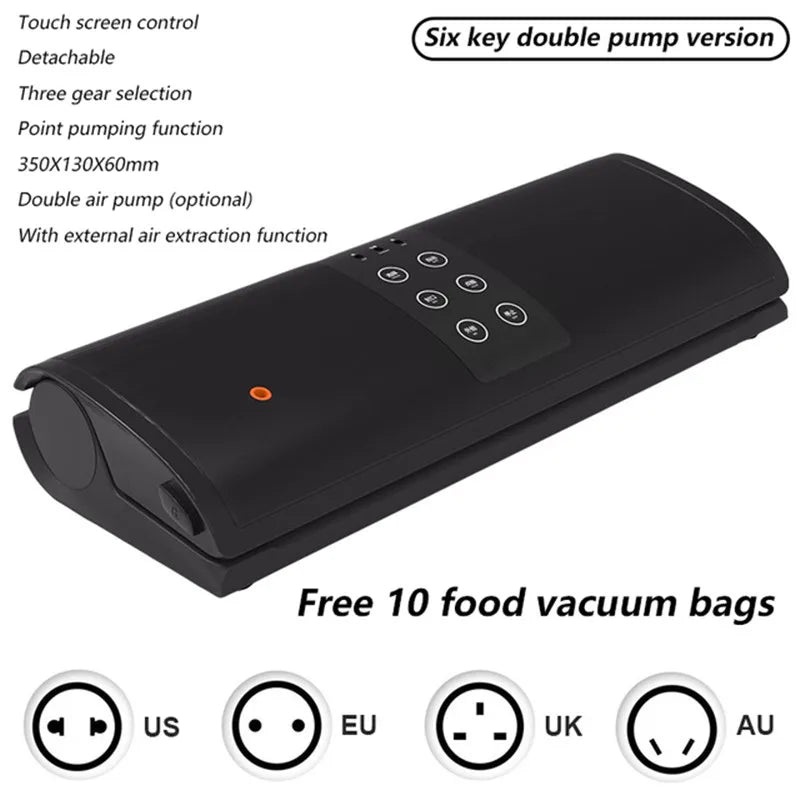 Electric Food Vacuum Sealer 110V/220V Automatic Household Kitchen Dry Wet Mode Plastic Packaging Sealer for Kitchen