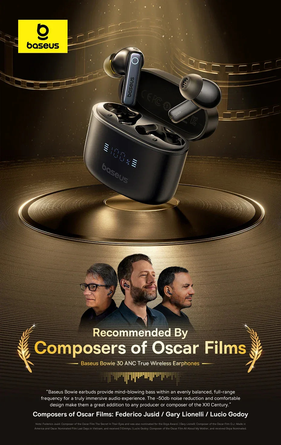 Baseus Bowie 30 Wireless Earphones 50dB Noise Reduction 65Hrs Long Playtime Bluetooth 5.3 Earbuds 6 Mics AI Call Clear Big Bass Tidesmit