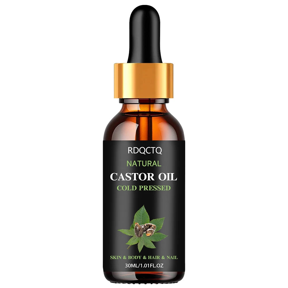 Cold-pressed castor oil in amber bottle with black dropper, 30 ml