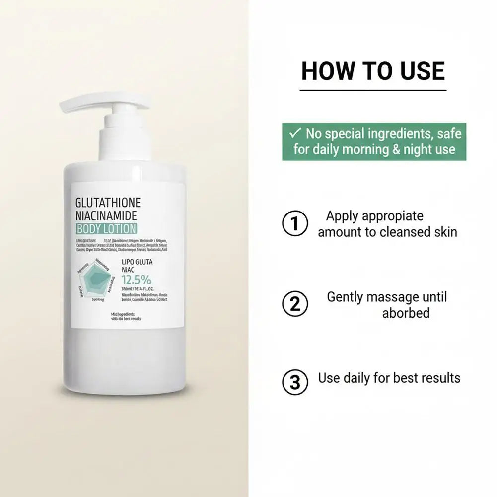 300ml Glutathione Niacinamide Body Lotion, Centella Asiatica Soothing Repair Moisturizer Brighten Skin Tone Hydrating Body Cream