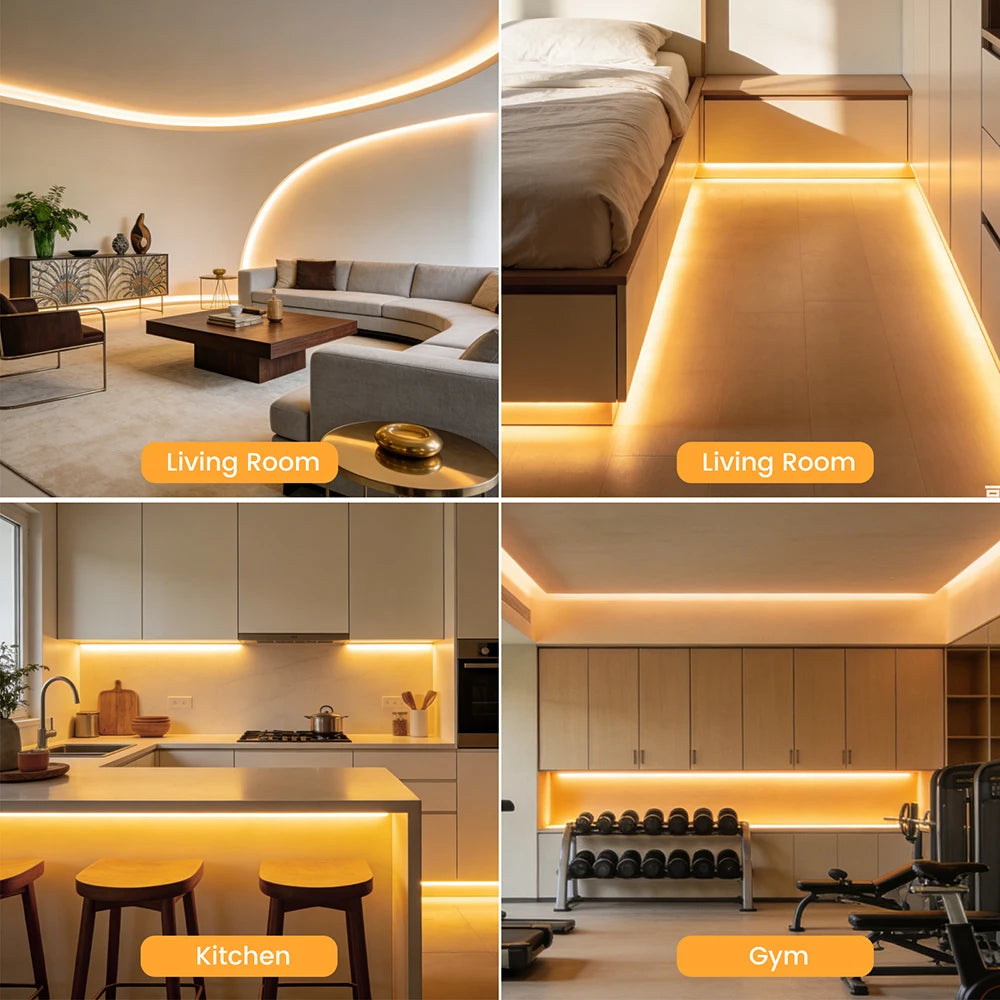 Dimmable 220V COB LED Neon Strip Light 4key Controller EU Plug Flex Tube 3000K 4000K 6000K for Staircase Bar Counter Lighting