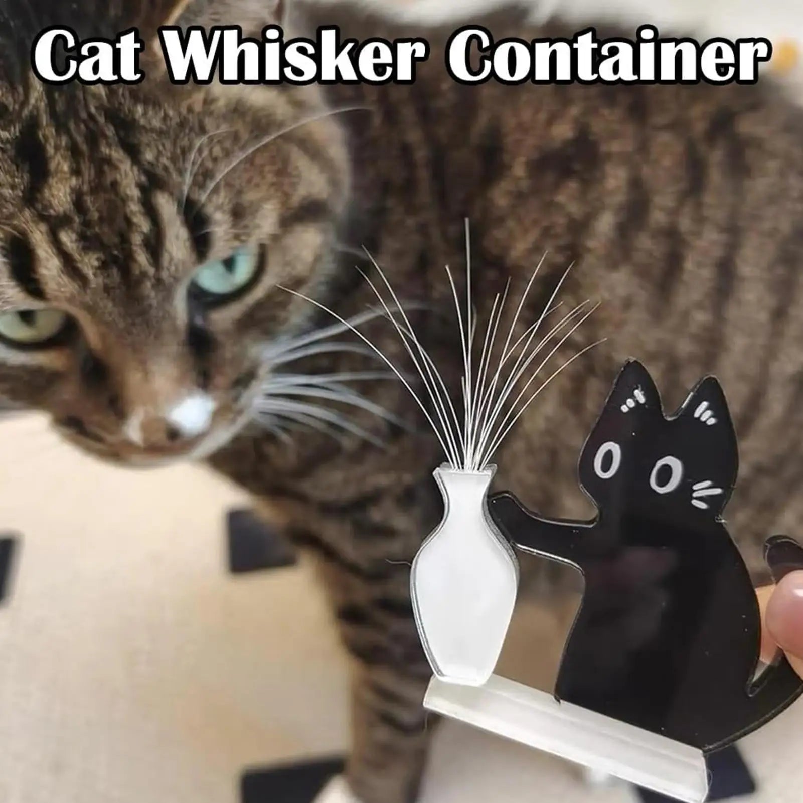 Black cat whisker holder vase and magnet. Cute pet loss keepsake decor to collect cat whiskers. Perfect gift for cat lovers.