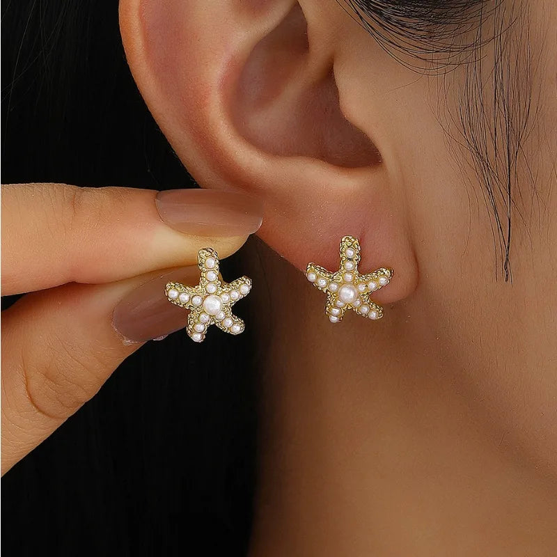 Punk Metal Starfish Stud Earrings for Women Fashion Gold Color Star Geometric Temperament Earrings Summer Jewelry Gift