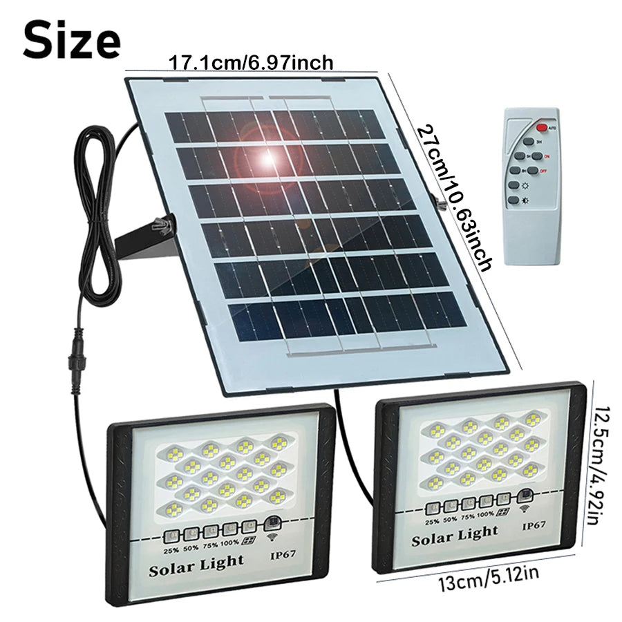 2X LED Solar Lights Outdoor Garden Reflector Buildings Sunlight, IP67 Waterproof Lamp Floodlights, Emergency Lighting Wall Light