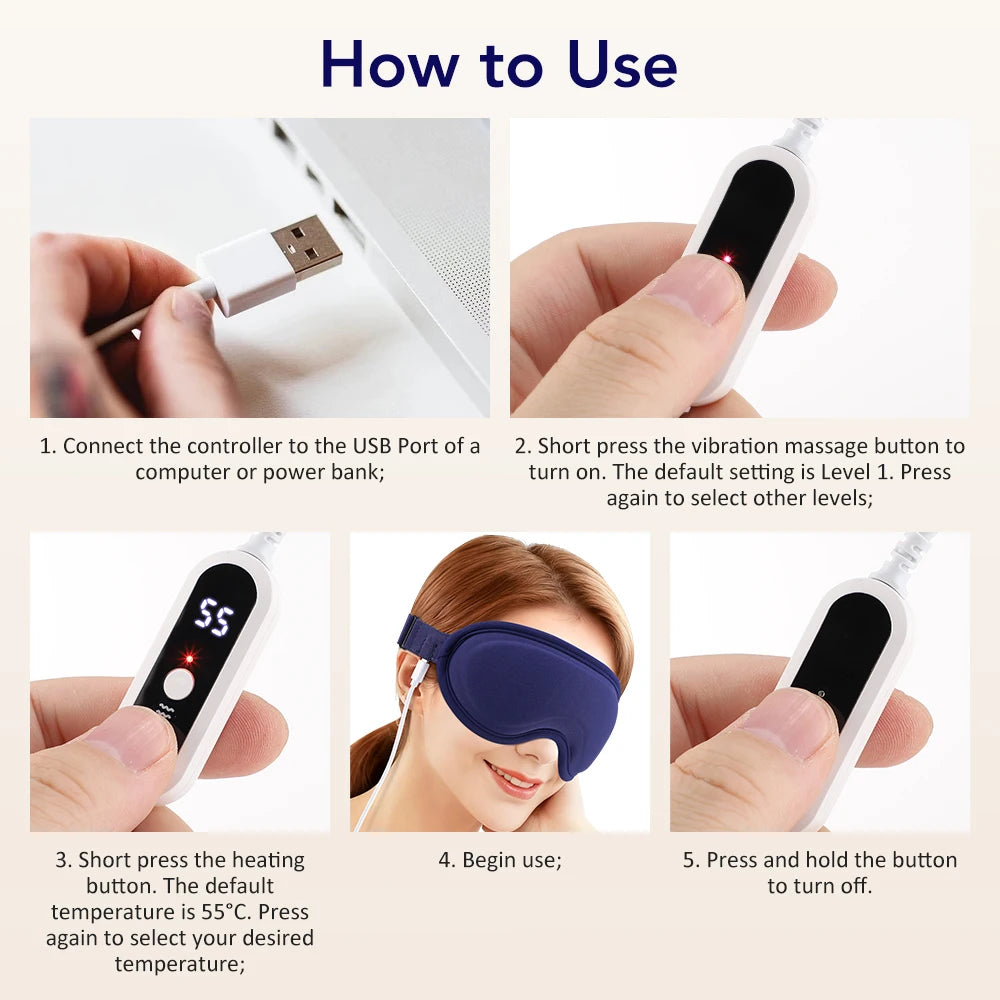 Electric Steam Eye Mask with 3D Vibration Massage and Heat Therapy Relaxation Treatment Tidesmit