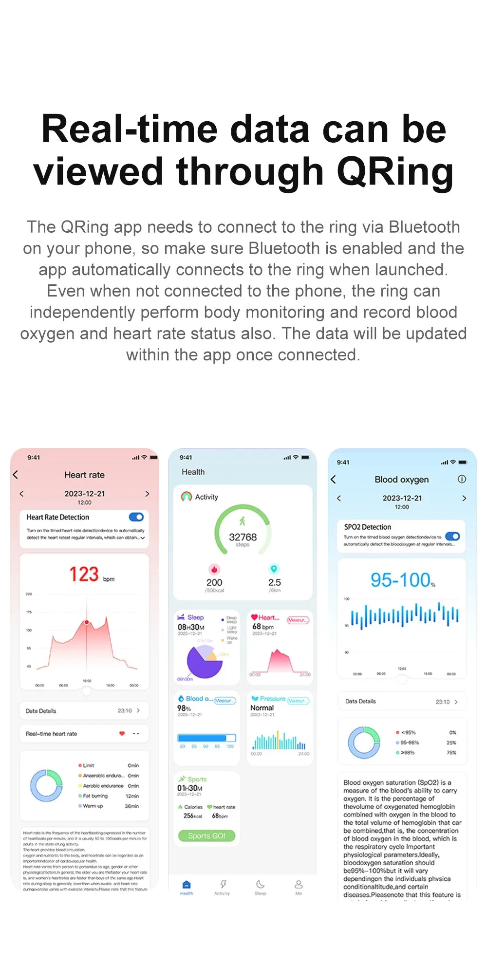 New Health Tracker Smart Ring, Heart Rate Blood Oxygen Monitoring Multi-sport Modes IP68 Waterproof for Men Women Sleep Fitness