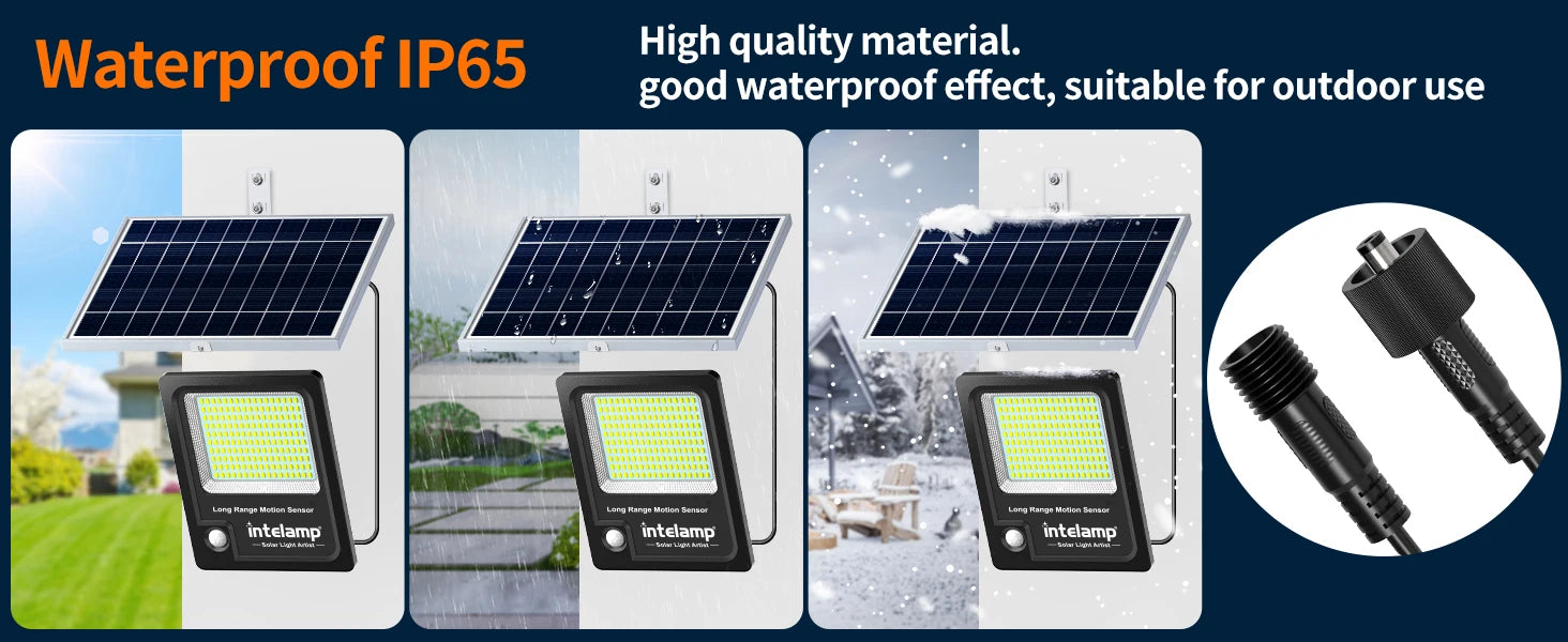 Intelamp 12000mah Long Battery Life Solar Lights With Super Large Solar Panel Faster Charging Two Motion Sensors Detect Wider&Longer For Garden Street Wall Yard