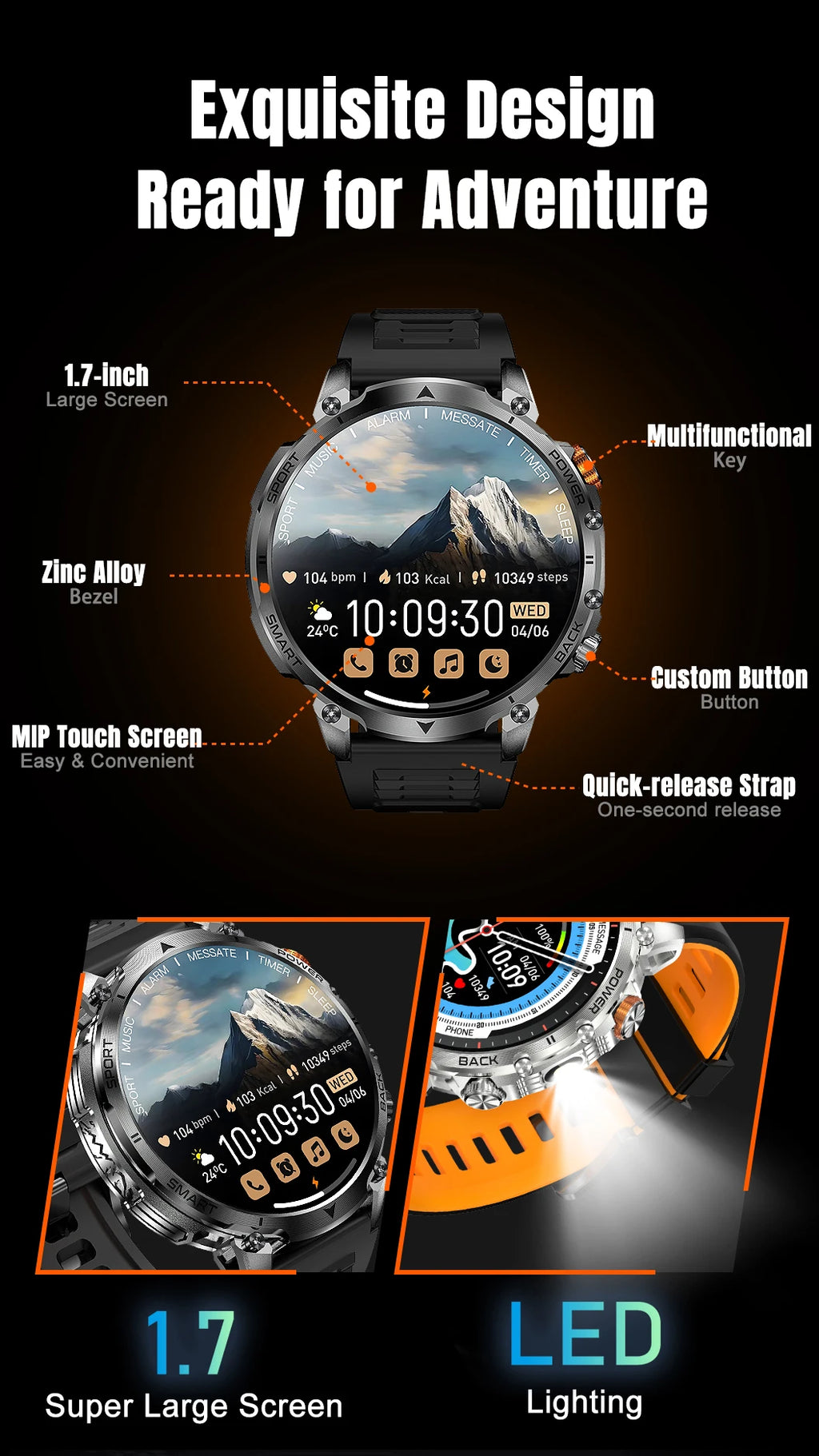 New outdoor GPS path 1.46"100+sport Bluetooth calling Smart Watch IP68 Waterproof Sports Run tracker Outdoors Compass Smartwatch