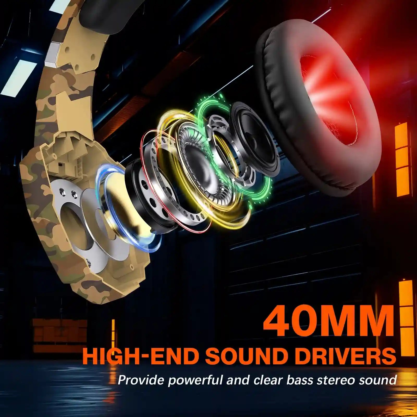 Gaming Headphones with Microphone - Yellow Camo Wired Over-Ear Headset Tidesmit