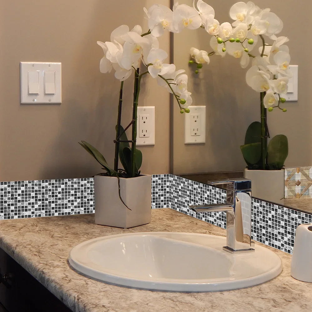 10pcs/set 10/15/20/30cm Flat Marble Mosaic Hard Tiles Wall Sticker Kitchen Bathroom Floor Diagonal Decor Wallpaper PVC Art Mural