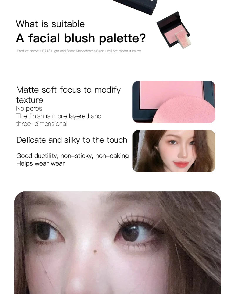Tidesmit monochrome matte blusher palette for natural nude makeup look featuring soft silky texture swatch