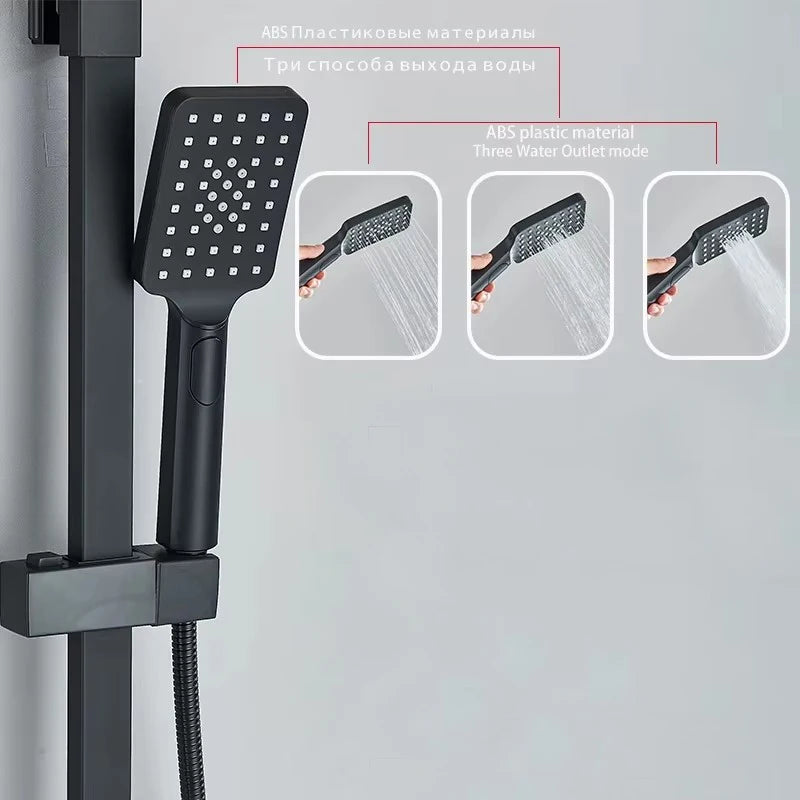 Thermostatic Rainfall Shower System, 360° Freely Rotating Top Shower Head with Swing Handheld Sprayer, Wall Mounted Constant Temperature Anti-Scald Shower Mixer Faucet Set for Modern Bathroom Renovation