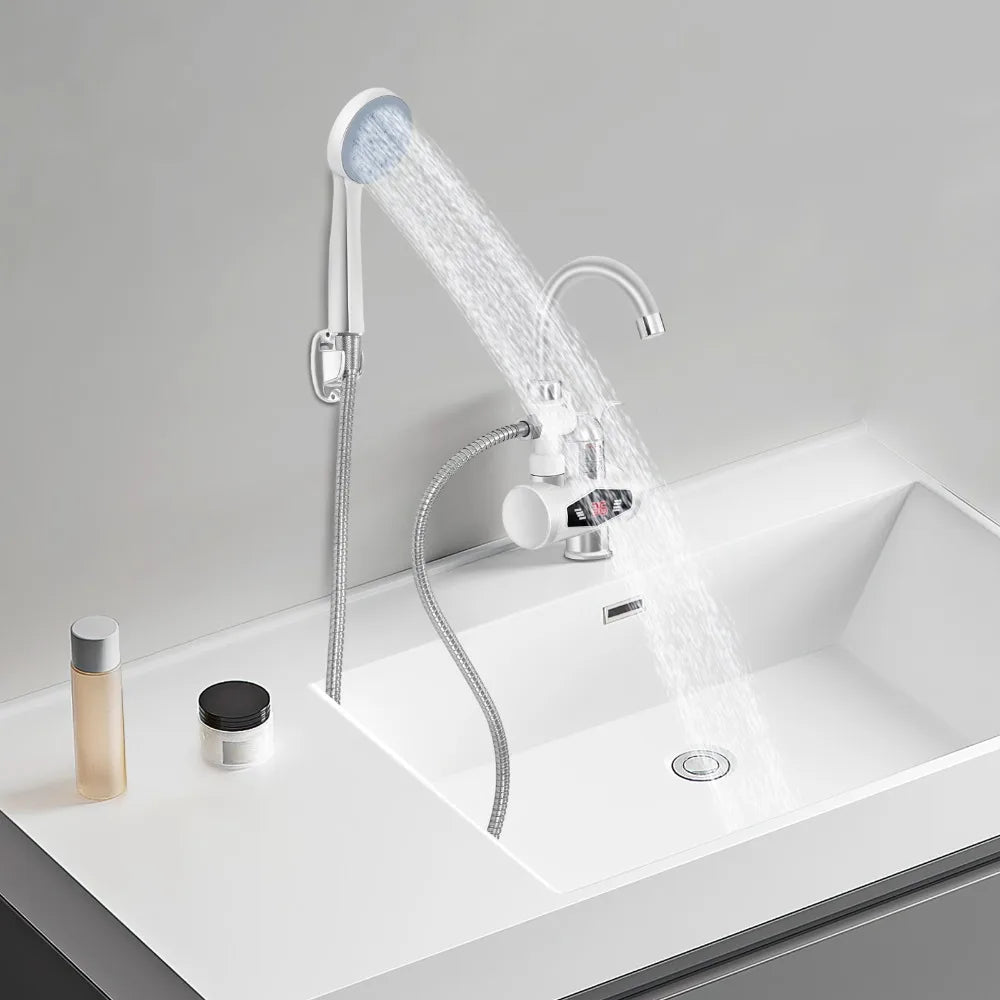 Electric Faucet, Stainless Steel Quick Heating 3000W, Kitchen Faucets with LCD Temperature Display, IPX4 Waterproof, Water Flow Control, EU Standard