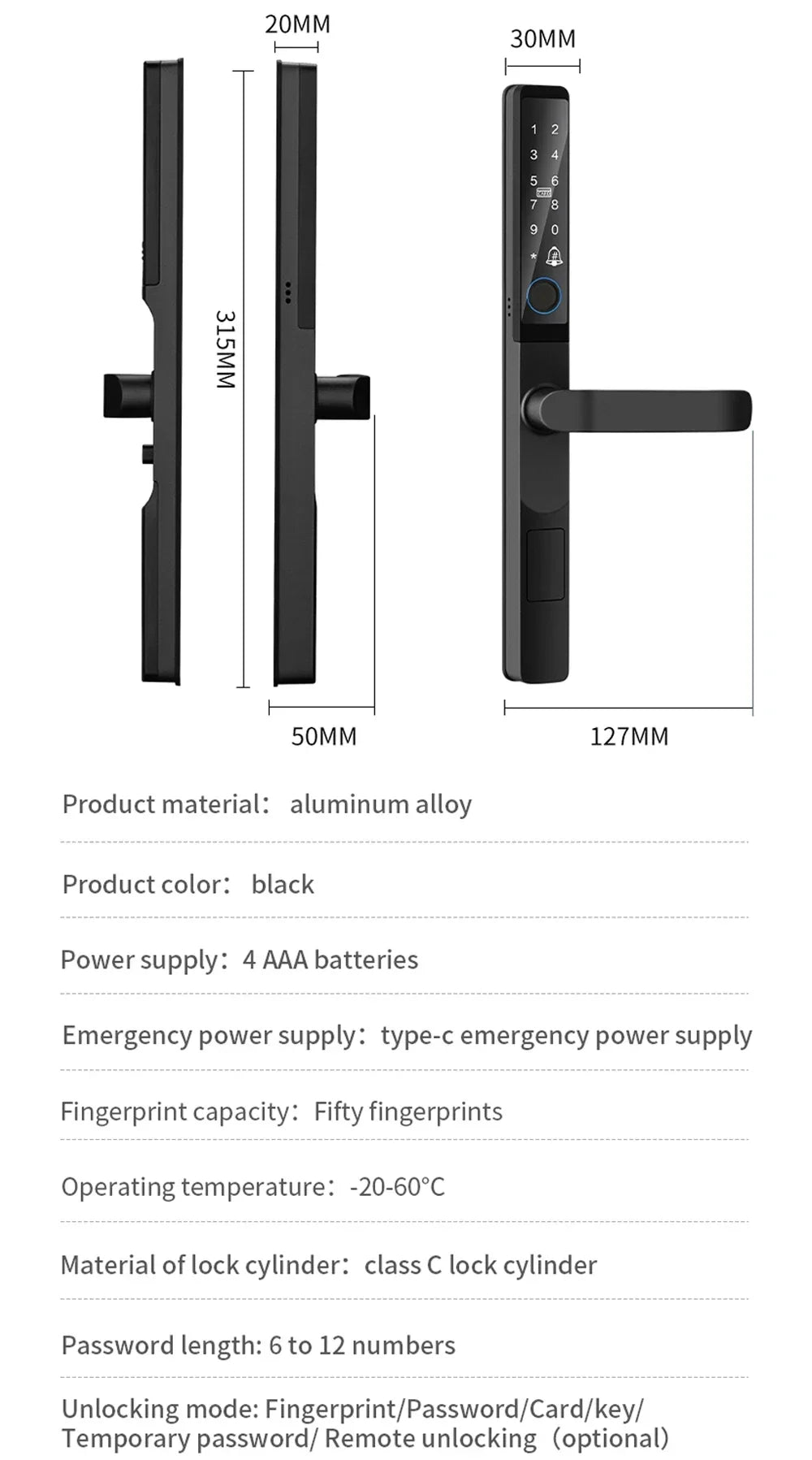 IP65 Waterproof  Outdoor Smart Lock with Keyless Entry Door Lock Handle Ultra-thin Biometric Door Lock Free App Remote  Control