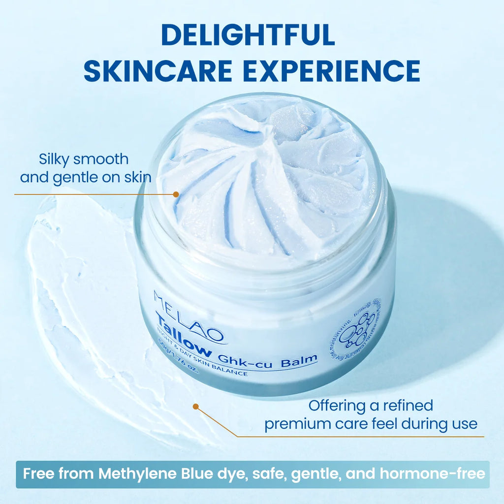 Grass-Fed Blue Balm Moisturizer with GHK-Cu Copper Peptides & Beef Tallow:Calendula Natural Skincare Care for Mature Dry Skin