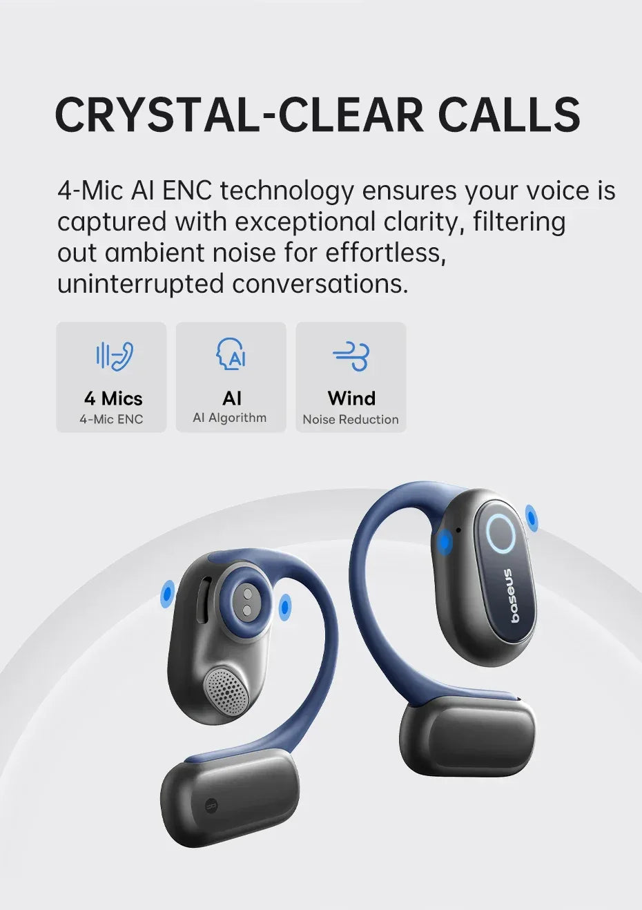 Baseus Bowie MF1/Eli 15i Fit Open-Ear Sport Wireless Earphones Bluetooth 5.4 EarHooks Big Bass Sport Earbuds 60Hrs Playtime Tidesmit