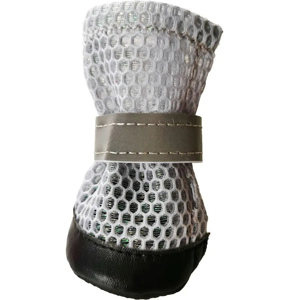 Breathable grey reflective dog shoes with anti-slip soles for safe, comfortable outdoor paw protection.
