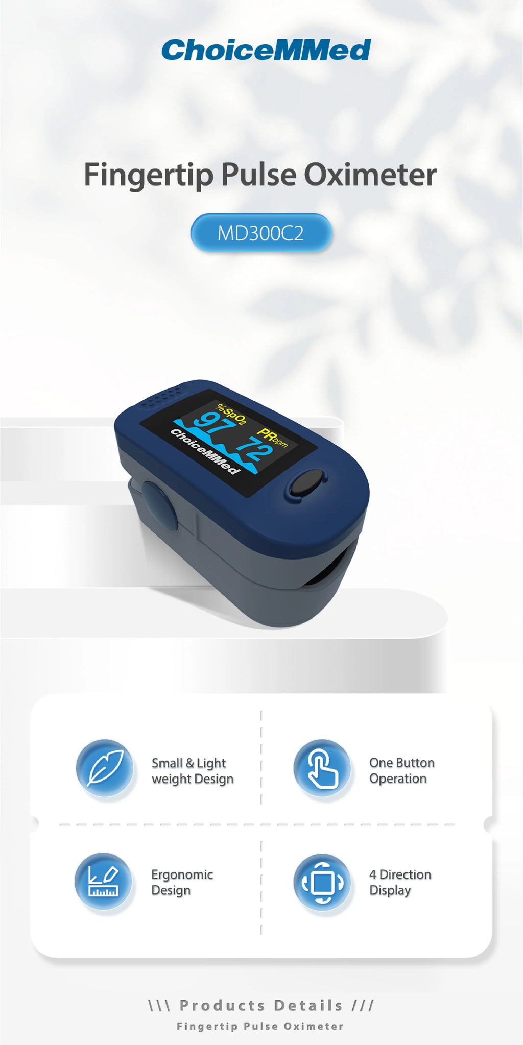 ChoiceMMed Portable Medical Finger Pulse Oximeter Blood Oxygen Heart Rate Monitor OLED Oximetro de dedo Saturometro de oxigeno