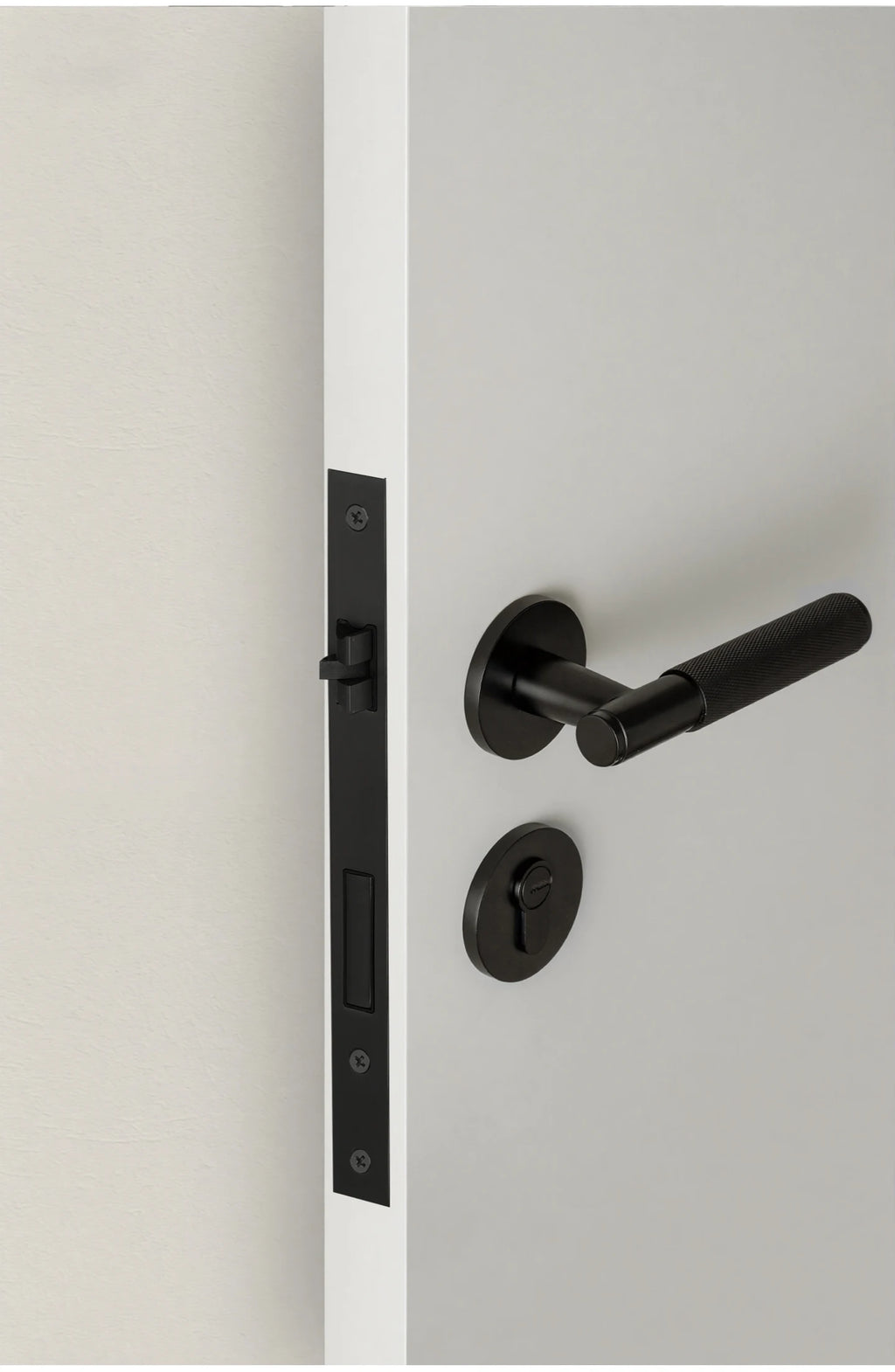 DOOROOM Brass Door Lock Set Modern Knurled Matte Black Interior Door Lock Decorative Lock Privacy Lock Passage Lock