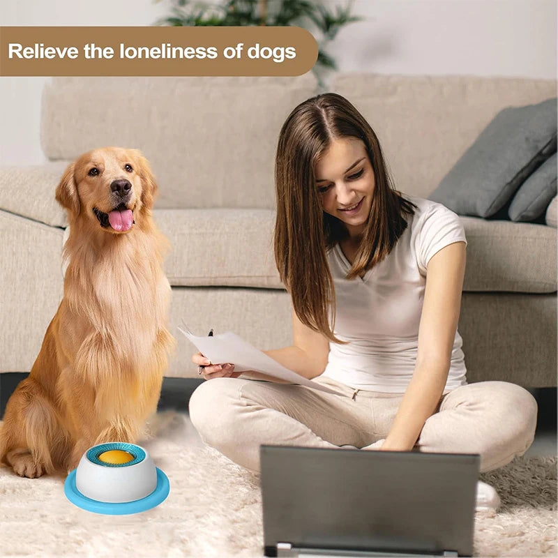 Golden retriever uses a blue interactive dental lick mat, a non-slip slow feeder for dog mental enrichment and health.