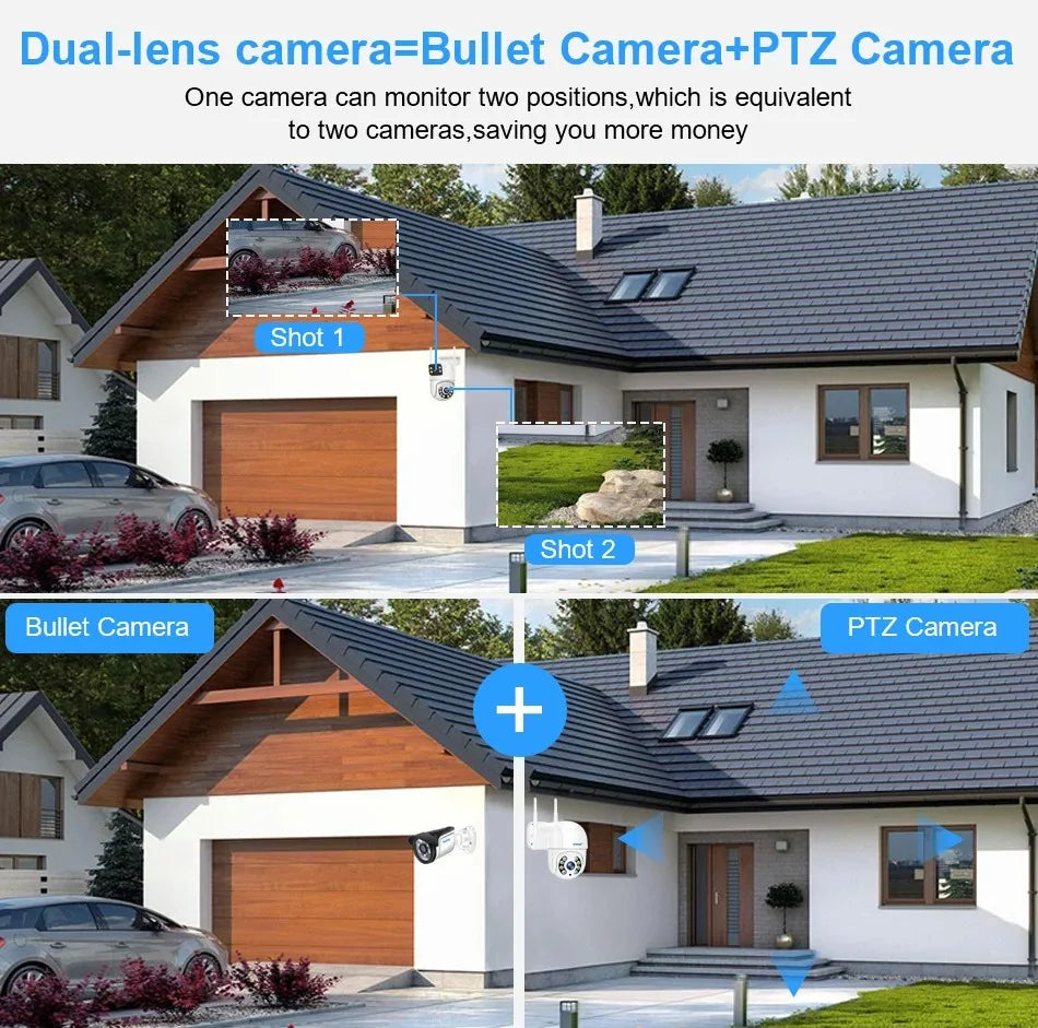 4K 8MP Tuya Dual Lens WIFI Camera PTZ Outdoor Dual Screen Ai Human Auto Tracking Security Camera Surveillance with Alexa Google