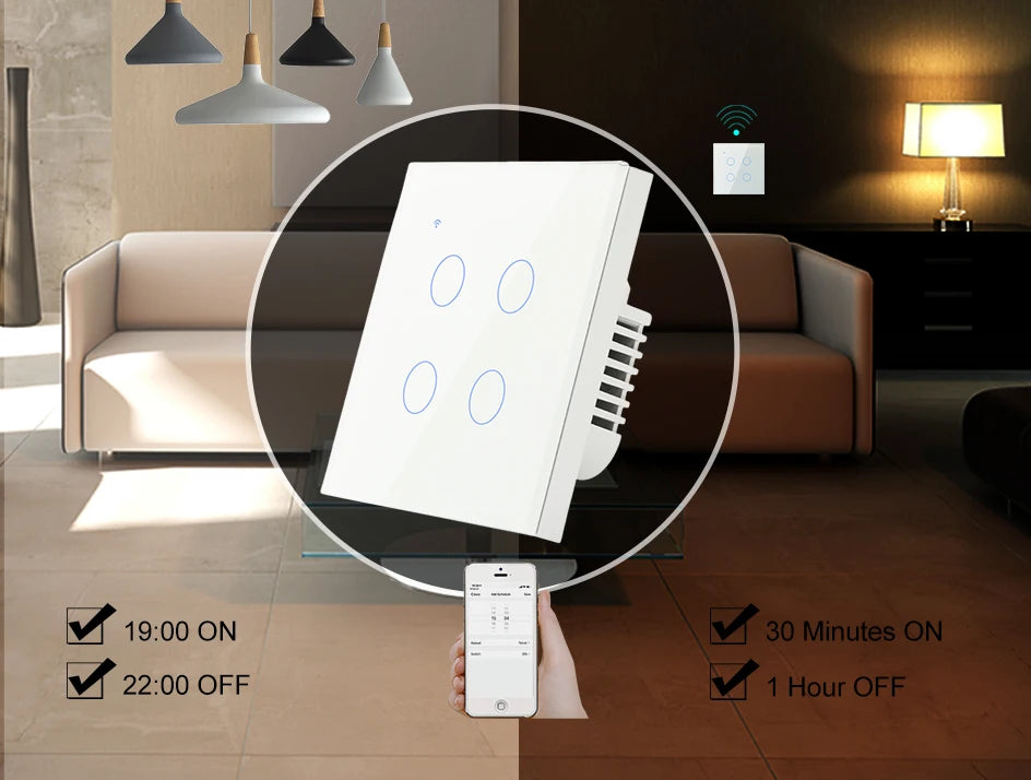 ZigBee 1 2 3 4 Gang with No Neutral Smart Touch Light Switch EU Europe UK Wall Button Tuya Power 2 3 Way Alexa Smart Home Voice