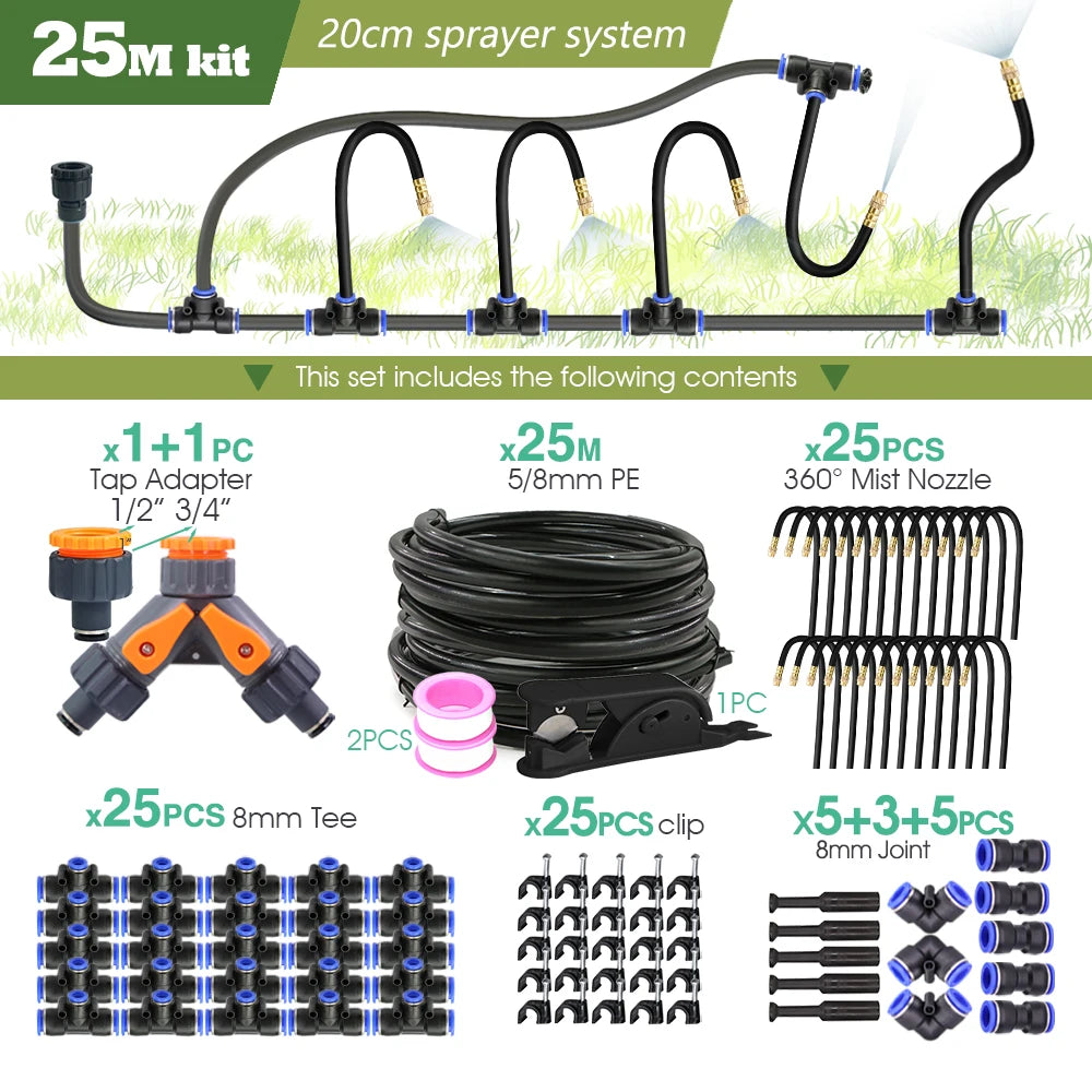 Black 8mm PE Hose 20cm Flexible Nozzle Misting Watering System 45/60/80/100W Self-priming Pump Adjustable Sprayer Kit for Garden