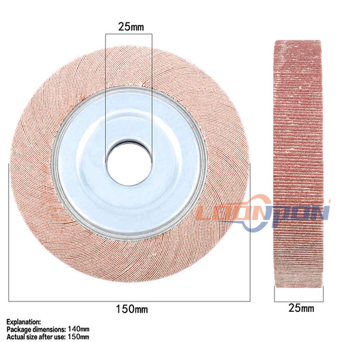 Red sanding flap wheel disc with metal hub, 25mm bore, 150mm diameter