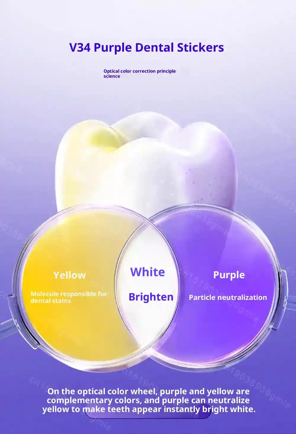 Tidesmit purple teeth whitening strips for instant color correction and sensitive teeth bleaching at home.