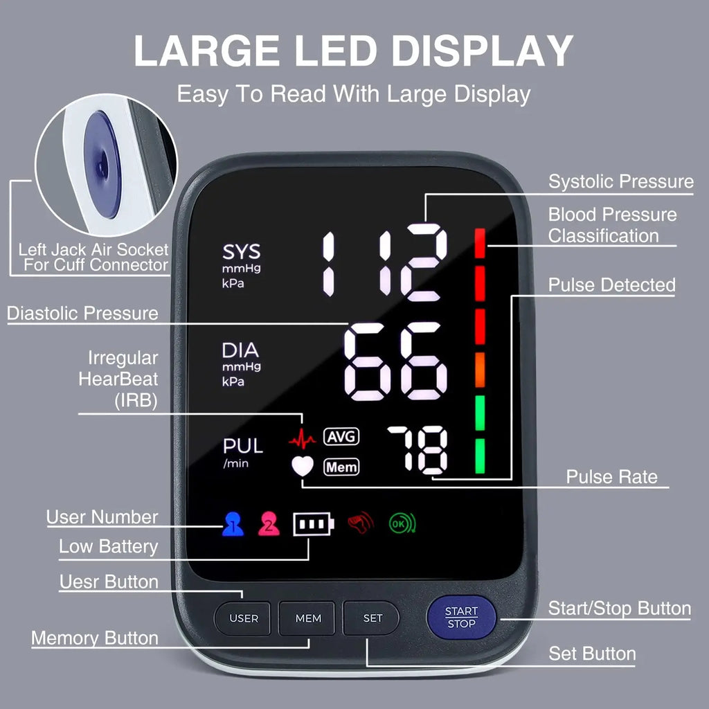 Kingclinic Blood Pressure Machine, Automatic Digital Upper Arm Blood Pressure Monitor with Adjustable Large Cuff