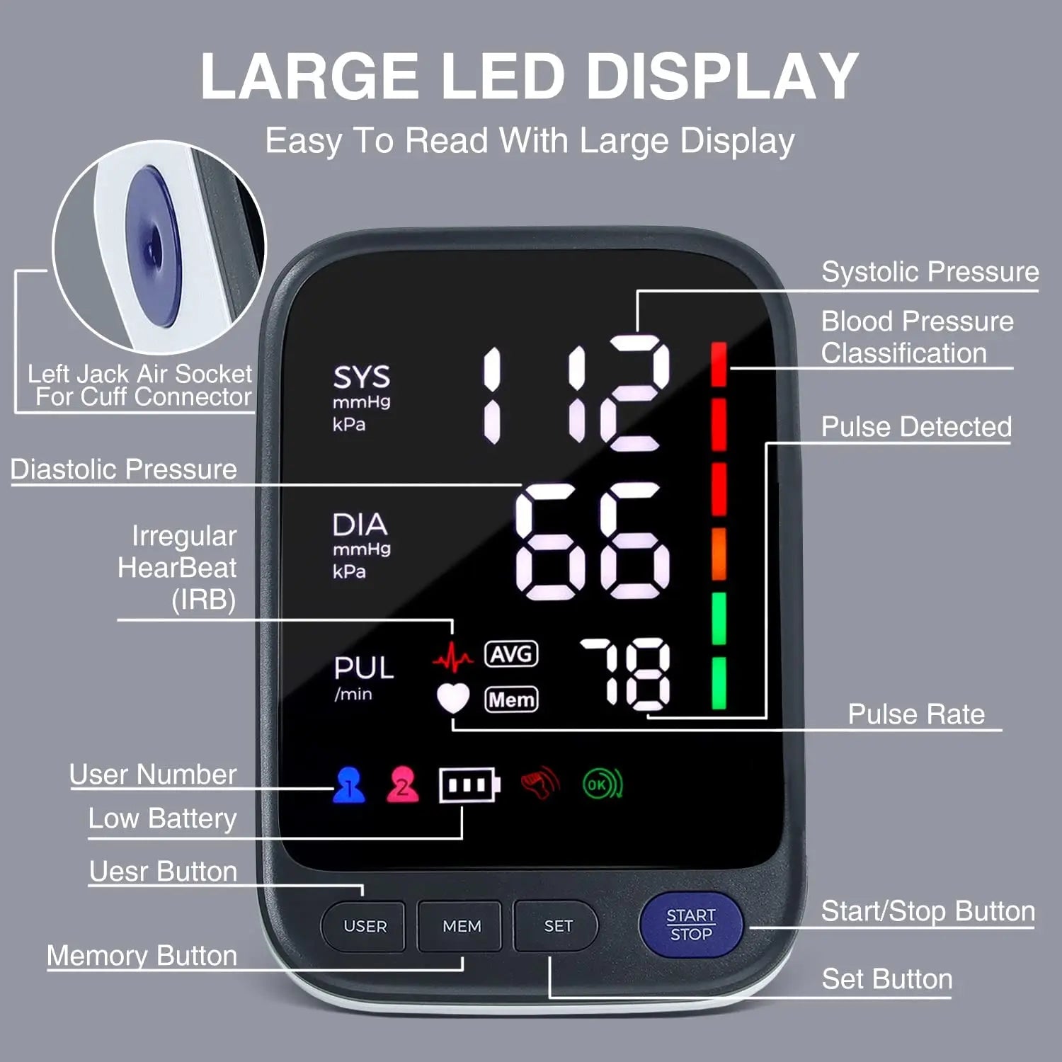 Kingclinic Blood Pressure Machine, Automatic Digital Upper Arm Blood Pressure Monitor with Adjustable Large Cuff
