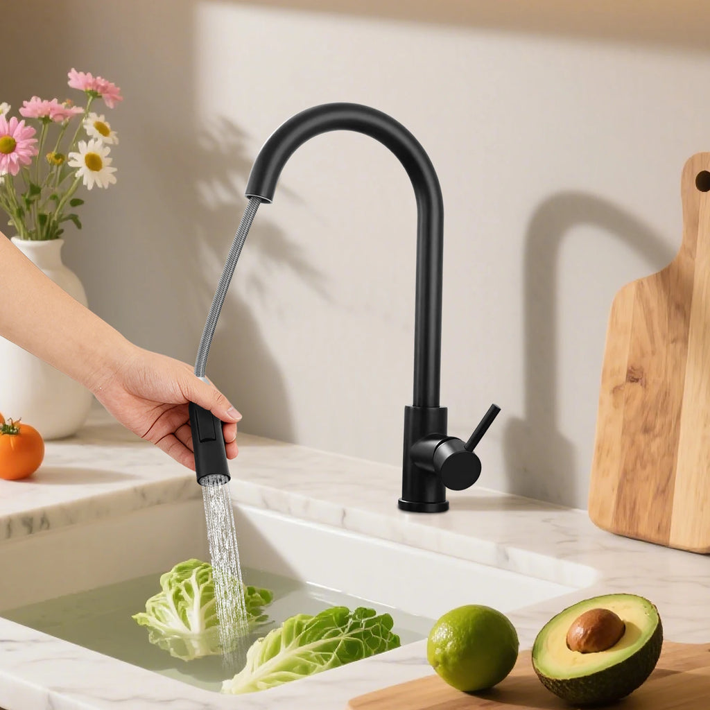 Residential Kitchen Sink Fixture, Pull-out Kitchen Tap, 360° Rotatable Cold Hot Tap with Dual Water Modes, Tap for Vegetable Washing & Cookware Cleaning