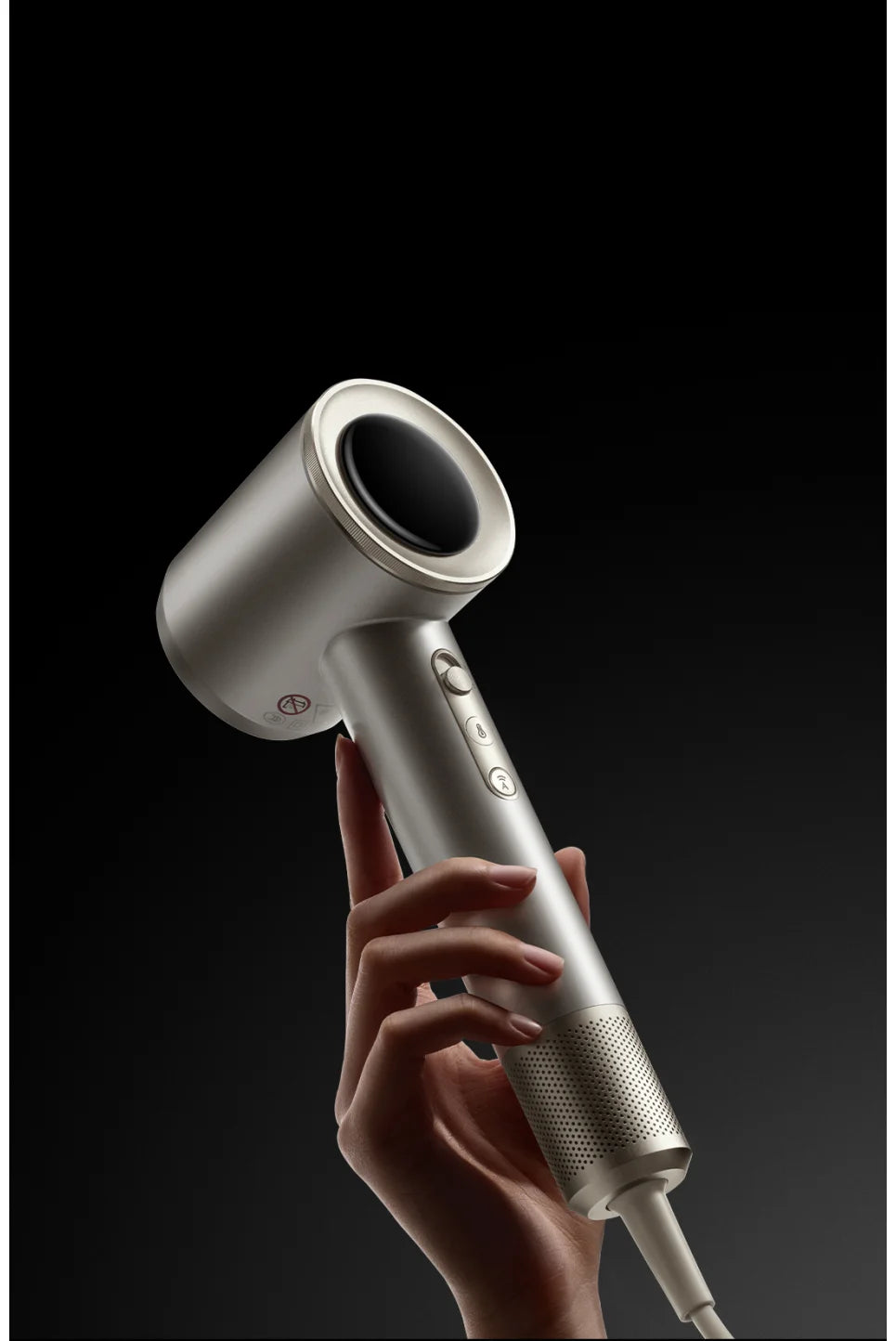 MIJIA High-Speed Water Ion Hair Dryer Pro in metallic champagne with sleek ergonomic design and smart controls.
