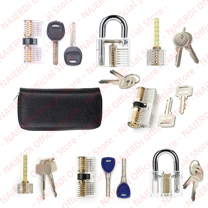NAIERDI Transparent Practice Lock Tool Set Multifunctional Training Padlock Kit Steel Hand Tools Hardware Repair Tools