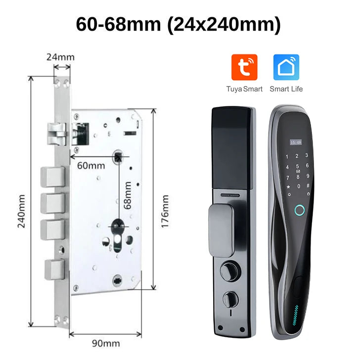Tuya Digital Electric Fingerprint Smart Lock for Outdoor Wood Door Security Key WiFi Connectivity Waterproof 1pcs Memory Card