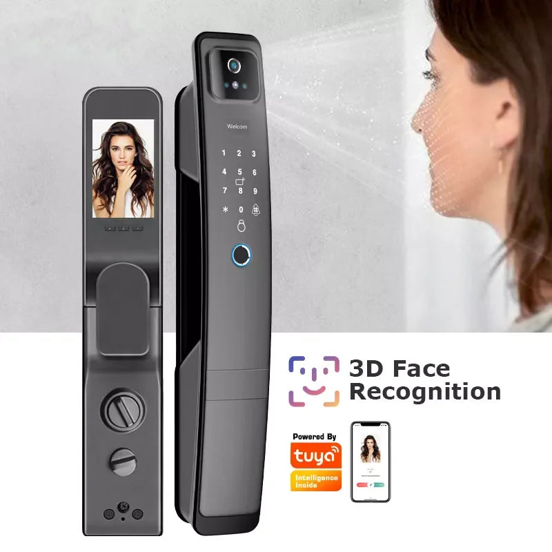 WiFi Tuya APP English/Russian/Spanish/Portuguese Voice Digital 3D Face Recognition Fingerprint Smart Door Lock