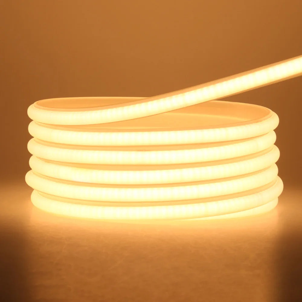 220V COB LED Neon Strip Light with Dimmer Switch Power Kit 288LED High Density Linear Lighting Waterproof Flexible Silicone Lamp