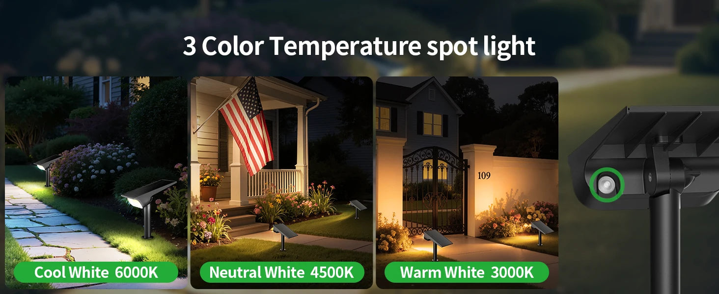 Intelamp Solar Spotlights 4000Mah 3 Color Modes Outdoor Solar Light Garden Lights for Landscape Pathway Yard Patio Garage Driveway Tree