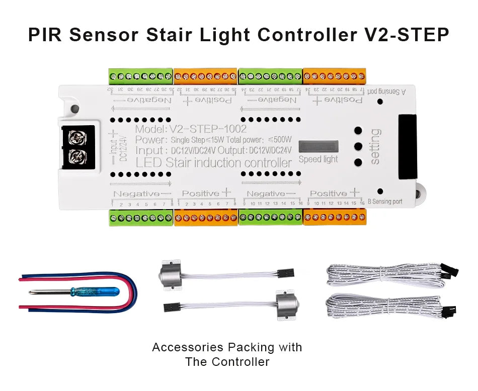 V2 PIR Motion Sensor Stair Light Controller 32 Channels LED Stair Controller For Stairway Dim LED Strip Lighting DC12V 24V