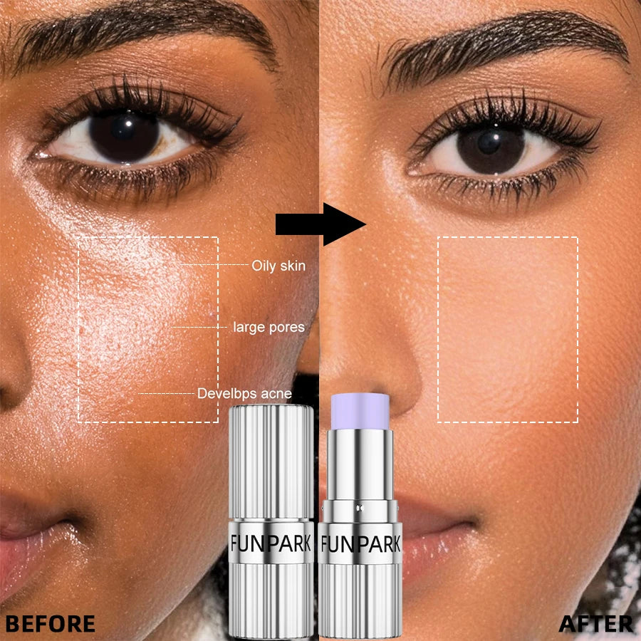 Tidesmit facial invisible pore base stick texture close-up showing Korean makeup primer smoothing skin and concealing