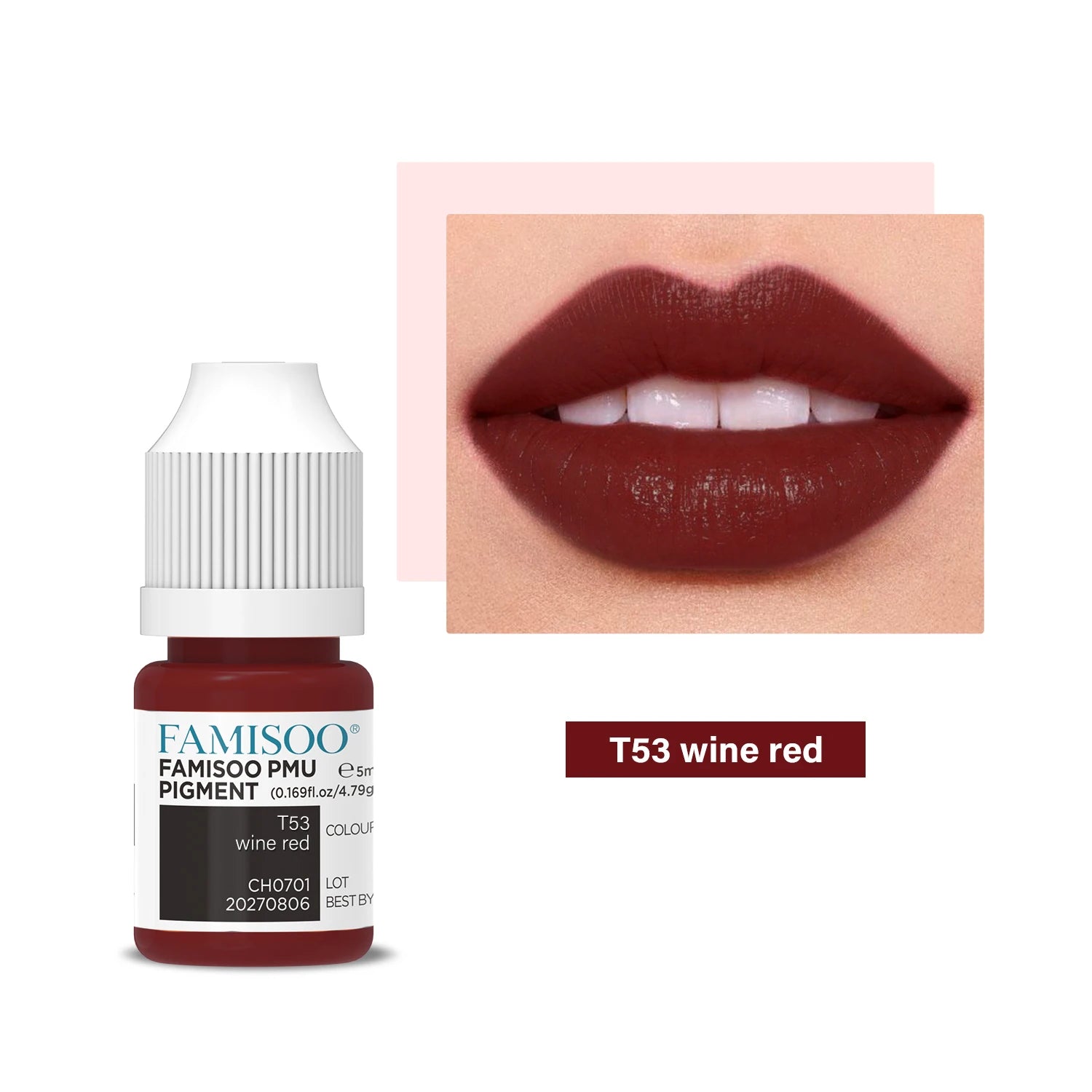 Permanent Makeup Pigment 5ml | Professional PMU Lip & Brow Ink Permanent Makeup Machines T53 Wine red China Mainland Tidesmit