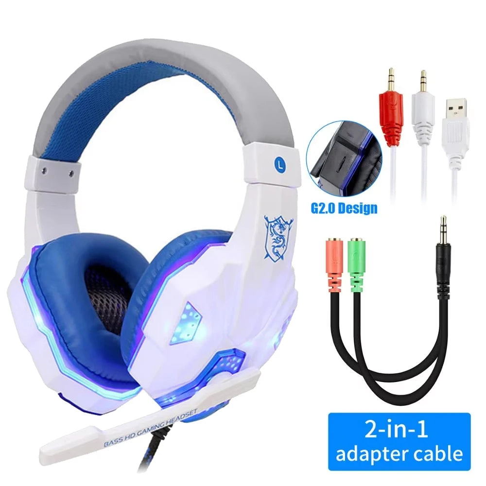 Wired Gaming Headset with Microphone - 7.1 Surround Sound for PC and PS5 White Blue Tidesmit